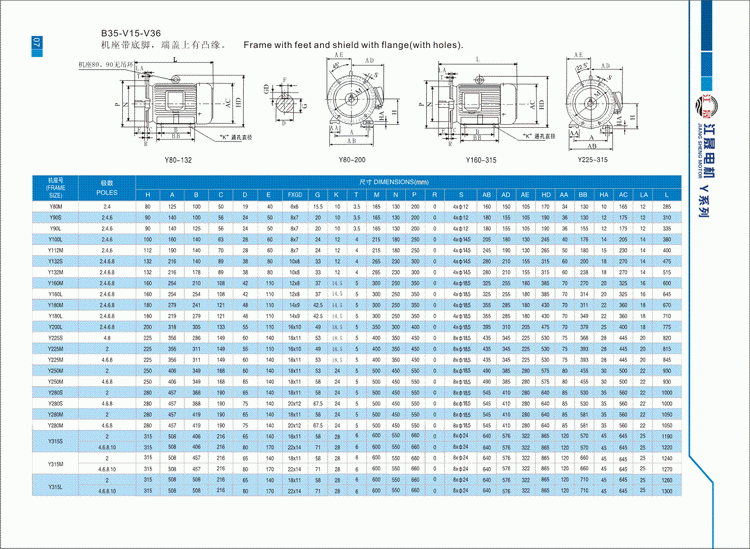 Y系列三相異步電動(dòng)機(jī)安裝及外形尺寸3